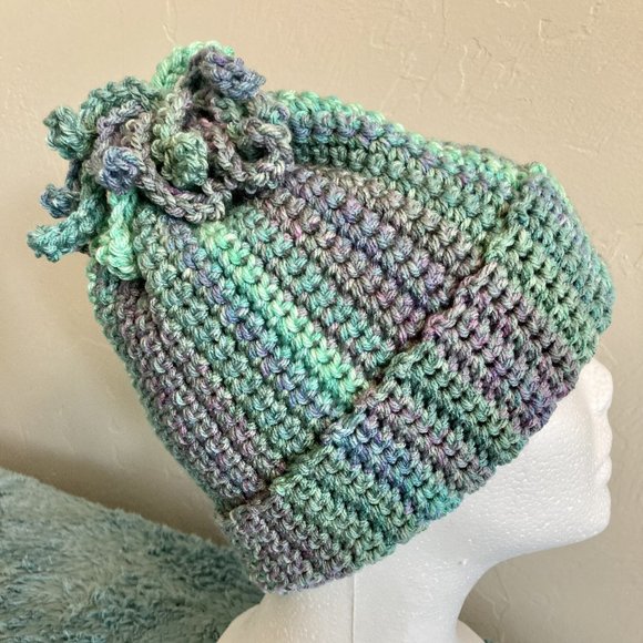 Adorable adult Beanie with Fringe! Color: Herb Garden - Picture 1 of 1